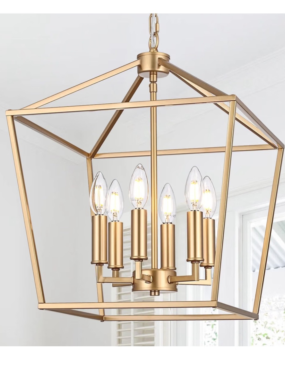 NIB Farmhouse Chandelier Pendant Lighting Gold, 6-Light Openwork Cage Light